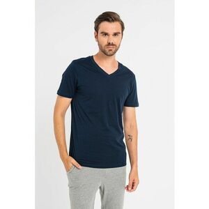 Tricou din bumbac organic cu decolteu in V - Bleumarin imagine