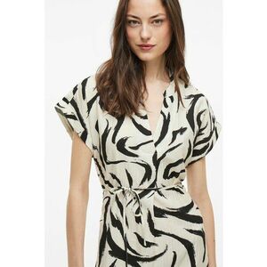 Rochie-tunica cu cordon asortat - Alb fildes/Negru imagine
