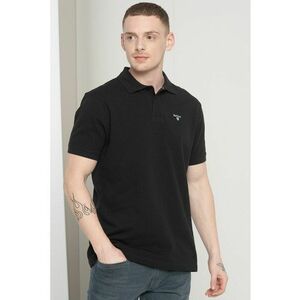 Tricou polo din material pique cu logo brodat - Negru imagine