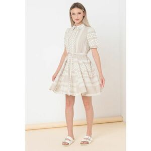 Rochie-camasa de bumbac organic cu cordon - Alb/Verde pal imagine