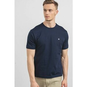 Tricou de bumbac cu decolteu la baza gatului si logo discret - Bleumarin imagine