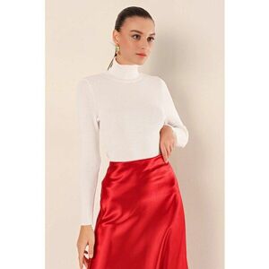 Pulover dama - BigDart - guler inalt - nervuri - tricot - Alb - imagine