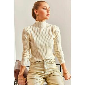 Pulover dama - guler inalt - alb-galbui - tricot - Alb prafuit - imagine