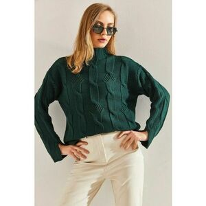 Pulover dama - texturat - guler inalt - verde - tricot - imagine