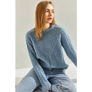 Pulover dama gros - guler rotund - albastru - acril-poliester - imagine