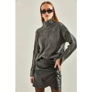 Pulover dama - texturat - guler inalt - gri - tricot - imagine