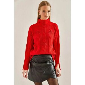 Pulover dama - texturat - guler inalt - rosu - acril - imagine