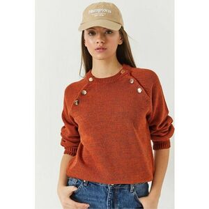 Pulover dama - texturat - guler rotund - maro - tricot - imagine