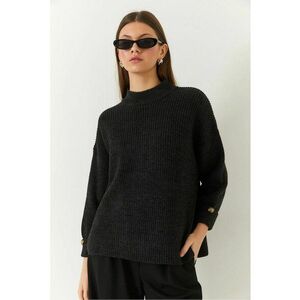 Pulover tricotat - texturat - guler inalt - inchidere cu nasturi - gri inchis - tricot - imagine
