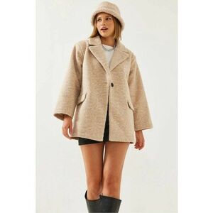 Palton dama - Supradimensionat - Bej - Fleece imagine