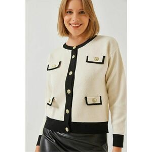Pulover dama - cardigan acrilic cu guler rotund - bej - tricot - imagine