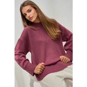 Pulover dama guler rotund - confortabil - roz prafuit - tricot imagine