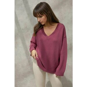 Pulover dama - tricotat gros - decolteu in V - mov - tricot imagine