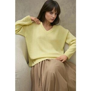 Pulover dama - material tricotat gros - decolteu in V - galben - tricot imagine