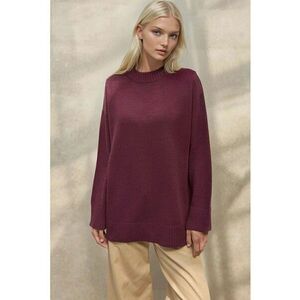 Pulover dama - lung tricotat gros - guler rotund - mov - tricot imagine