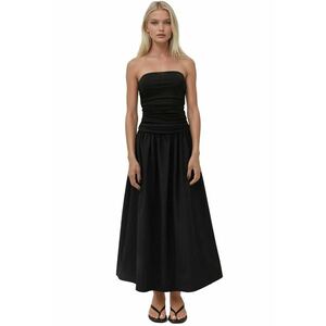 Rochie maxi - fara bretele - detaliu volan - neagra - textil imagine