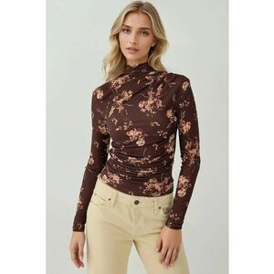 Bluza dama - imprimeu floral - maneca lunga - jerseu - maro imagine