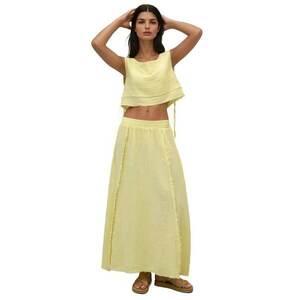Set de doua piese - bluza cu legaturi laterale - fusta cu talie elastica - galben - muselina imagine