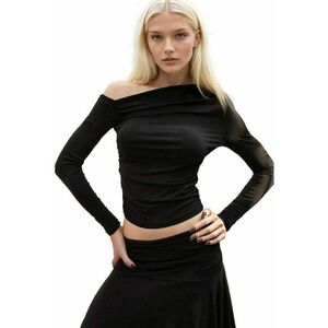 Bluza dama - cu maneca lunga - decolteu asimetric - jerseu - negru imagine