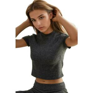 Tricou dama - poliester/viscoza/elastan - slim fit - gri carbune imagine