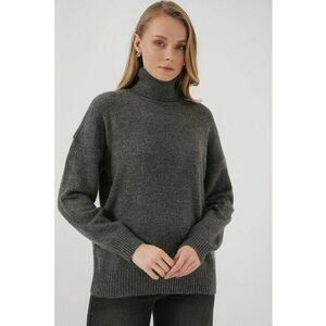 Pulover dama BigDart supradimensionat cu guler inalt - nervuri - tricot - Gri carbune - imagine