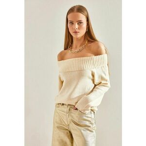 Pulover tricotat guler Madonna - bej - material tricot - imagine