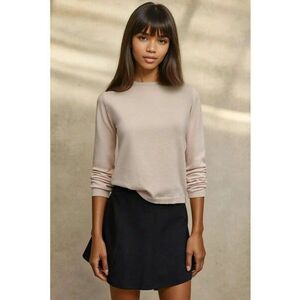 Pulover dama - basic - guler rotund - bej - tricot imagine