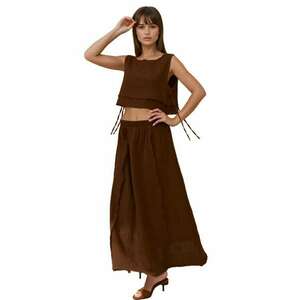 Set coordonat - bluza cu legaturi laterale - fusta elastica - maro - muselina imagine