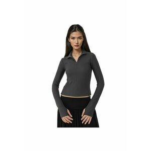 Bluza sport dama - Polo activ cu maneca lunga - fermoar - gri - tricot imagine