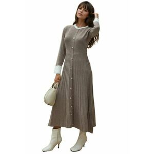 Rochie maxi tricotata - texturata - maro melange - material tricot imagine