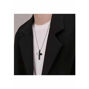Colier barbati - argintiu - din otel inoxidabil - suflat cu aur 18k - cu pandantiv cruce - Ramon C9 imagine
