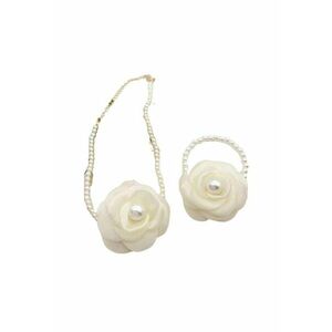 Set colier choker si bratara - cu floare alb unt si perle - Beatriz C14 - imagine