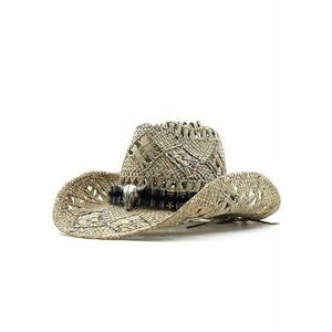 Palarie dama - bej - de vara - din paie - stil cowboy - Angela imagine