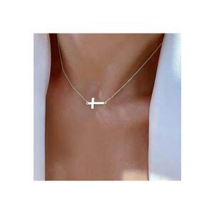 Colier argintiu - din otel inoxidabil - suflat cu aur 18k - cu pandantiv cruciulita orizontala - Irene C4 imagine