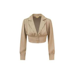 Camasa crop de matase - Bej imagine