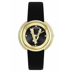 Ceas dama Thea - piele neagra - 38mm - rezistent la apa 5 ATM - negru/auriu imagine