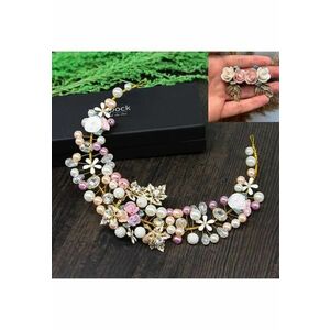 Set Coronita si Cercei - cu floricele si perle - Magrit C1 - imagine