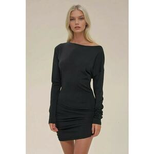 Rochie mini mulata - decolteu tip barca - negru - jerseu imagine