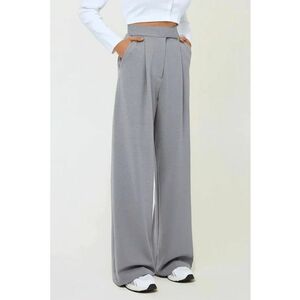Pantaloni dama - Palazzo - textil - talie inalta - picioare largi - gri - crep elastic imagine