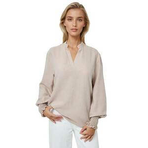 Bluze dama - bluza cu maneca lunga - decolteu in V - bej - bumbac imagine