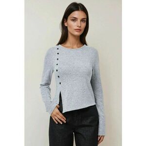 Top dama - texturat - maneca lunga - gri - bumbac imagine