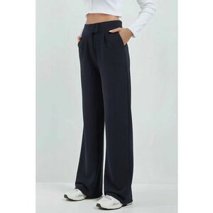 Pantaloni pentru dama - Palazzo - talie inalta - textil - bleumarin imagine