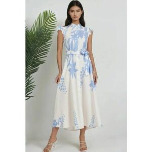 Rochie maxi - imprimeu floral - albastru - material textil imagine