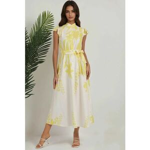 Rochie maxi - imprimeu floral - galben - croiala slim fit imagine