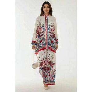 Compleu dama - pantaloni cu talie inalta - croiala larga - alb - textil imagine