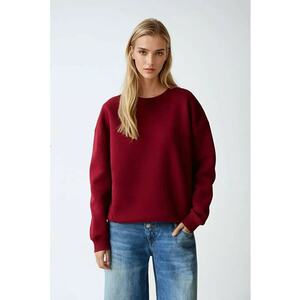 Hanorac dama basic supradimensionat - guler rotund - rosu - bumbac imagine