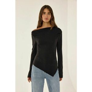 Top dama - asimetric - cu nervuri - negru - jerseu imagine