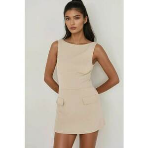 Rochie mini mulata cu pantaloni scurti - bej - material textil imagine