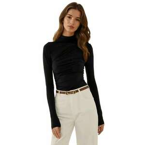 Bluza dama - guler inalt - detaliu drapat - negru - poliester imagine