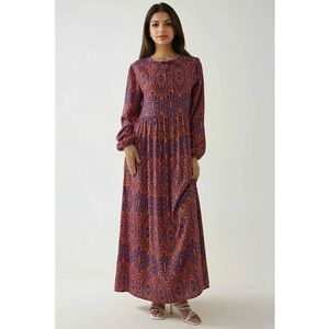 Rochie maxi - A-line - imprimeu delicat - portocalie - textil imagine